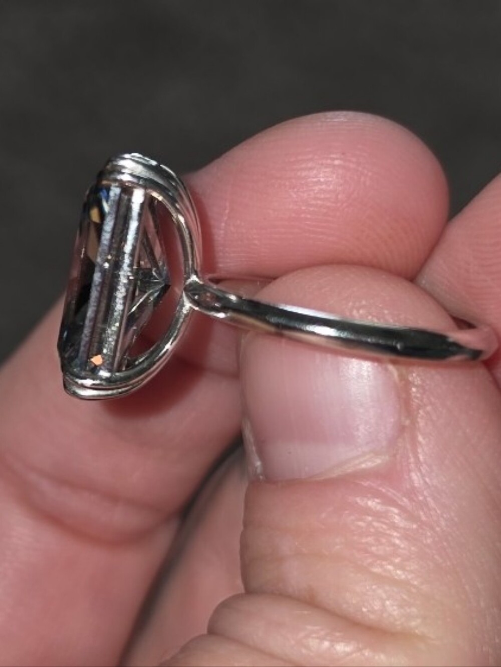 9 Carat Grey Moissanite Emerald-cut & Sterling Silver Ring-size 8 - Picture 6 of 12